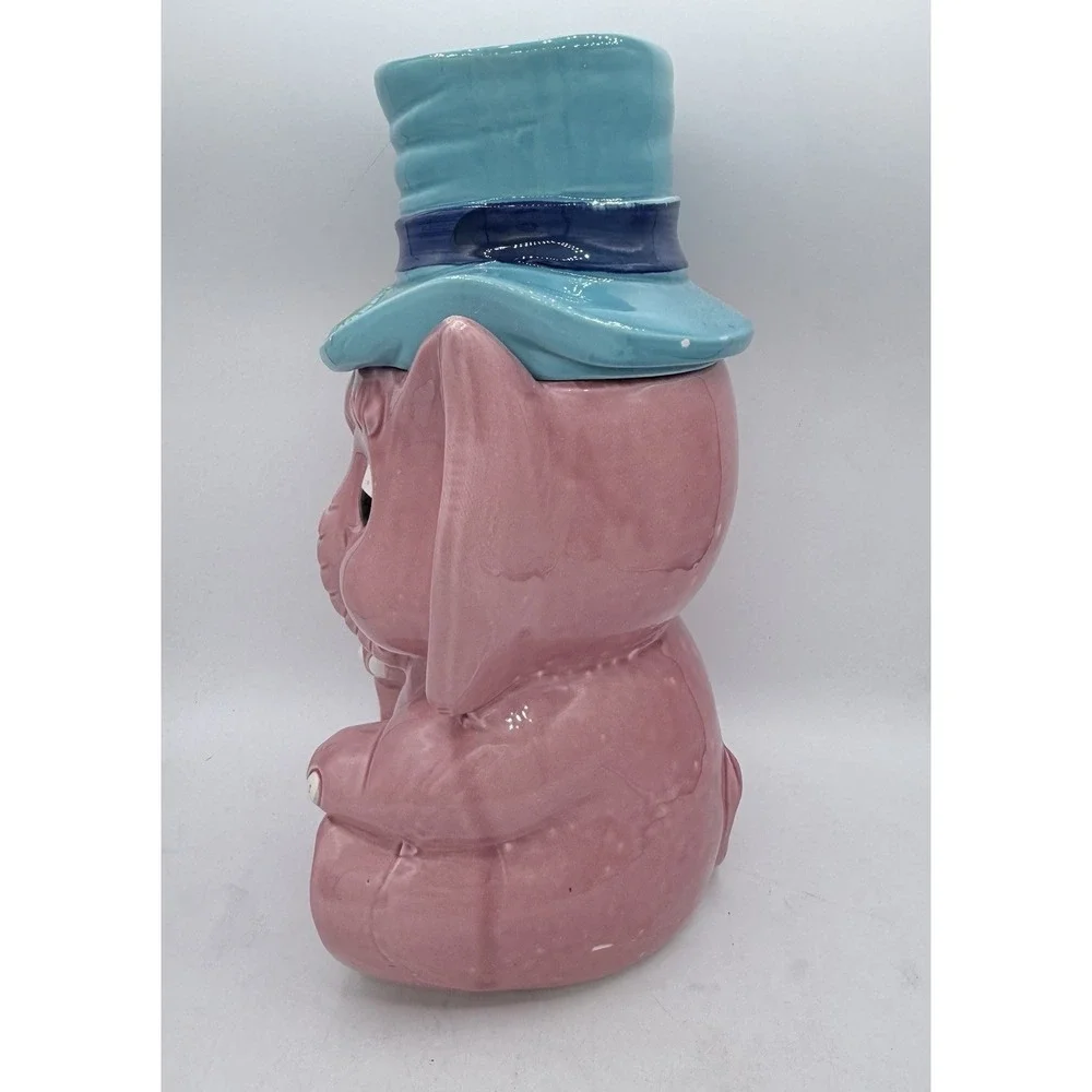 Vintage Pink Elephant Cookie‎ Jar Top Hat Ceramic Kitsch MCM 1950s Rare 12